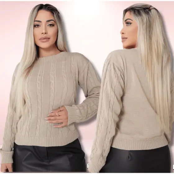 Blusa De Frio Feminina Tricot Manga Longa Tricô Gola Alta Moda Inverno