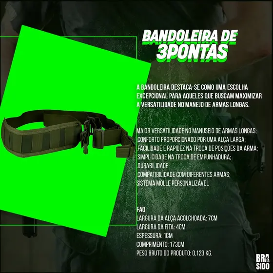 Bandoleira 3 Pontas Com Ombreira Confort 70mm Poliamida Resistente