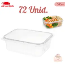 Kit 72 Pote Marmita Freezer Microondas Fitness Retangular Plástico Com Tampa 500ml