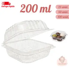 Kit Até 100 Embalagem Quadrada com Tampa para Bolo e Sobremesa 200ml