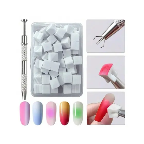 100 Pçs Esponjas De Unhas Para Ombre Profissional Macio Da Arte Do Prego Com Caneta De Agarrar , Ferramentas Acrílicas M