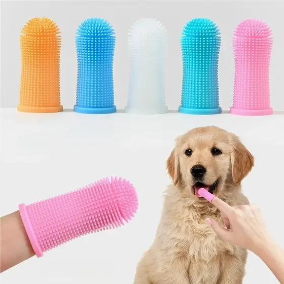 1/2/3 Escova de Dente Pet Silicone BPA Free – Maleável, Limpeza 360° Ultra Macia!