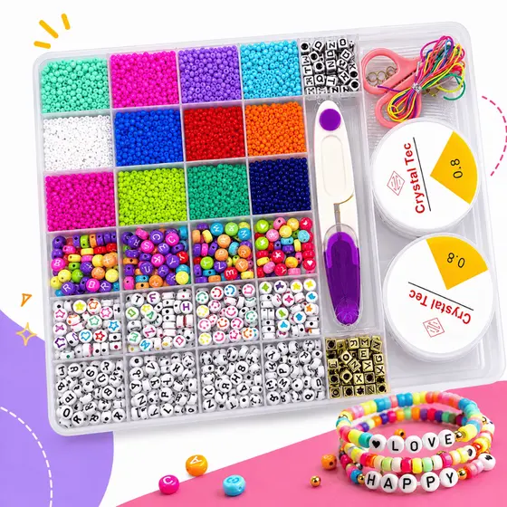 Kit Miçangas DIY para Fazer Pulseira Colar Miçangas + Silicone Infantil