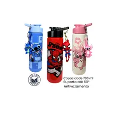 Garrafa De Água 700ml Livre de BPA Com Chaveiro Personagem Mickey Minnie Stitch Harry Potter Capivara Academia