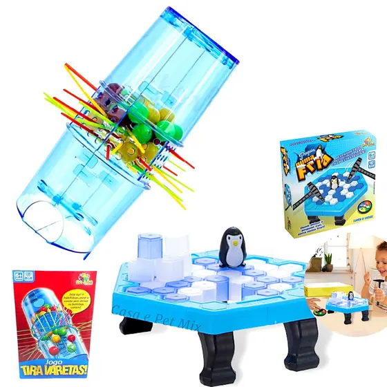 Kit Brinquedos Pinguim Numa Fria E Jogo Tira Vareta Oferta