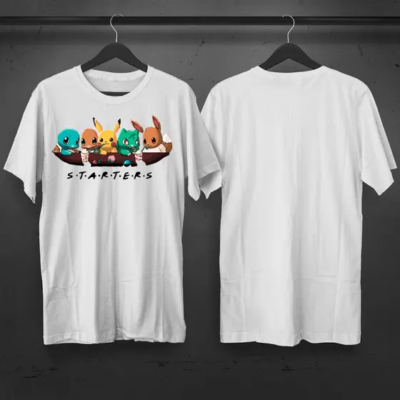 Camisa Unissex 100% Algodão T-Shirt Premium POKEMON STARTERS