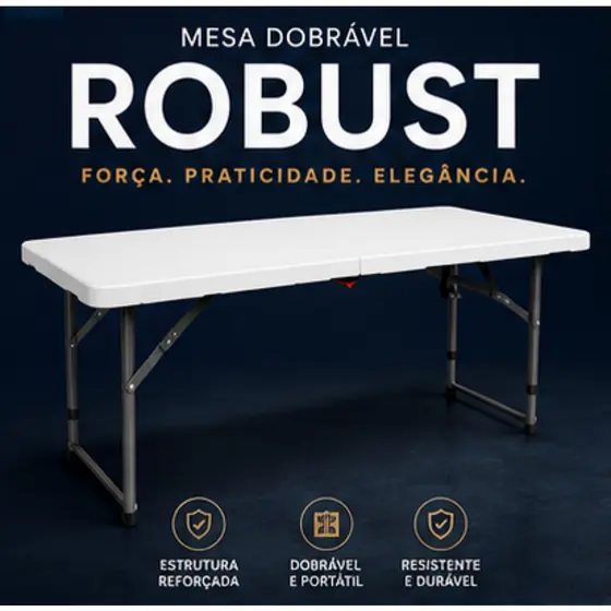 Mesa Dobrável Multiuso Nautika Robust 120x60cm Branca Portátil Resistente para Churrasco Camping Trabalho