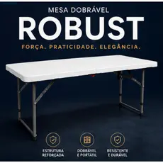 Mesa Dobrável Multiuso Nautika Robust 120x60cm Branca Portátil Resistente para Churrasco Camping Trabalho
