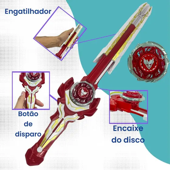 Kit Super Espada Giroscópio Lançador De Beyblades + 1 Beyblade