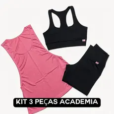 Conjunto Fitness 3 Peças Feminino Top Nadador Shorts Meia Coxa Suplex Regata Cavada Academia Kit Esportivo