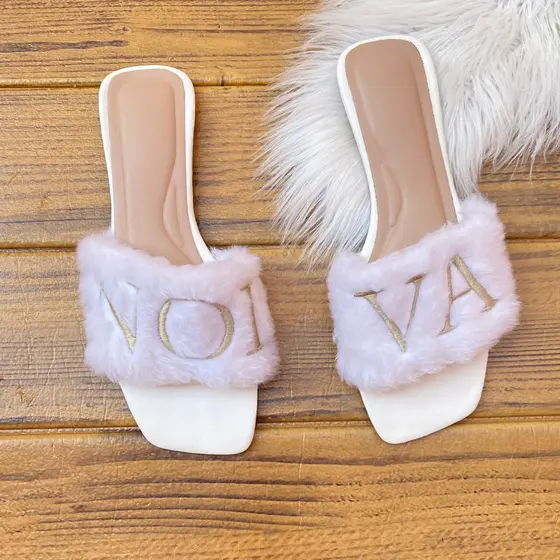 Rasteira Pantufa com Bordado Noiva - Branca e Confortável