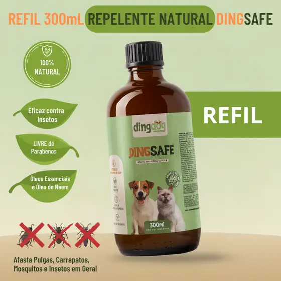 Refil Spray Anti Mosquito e Insetos Ding Dog 100% Natural 300mL