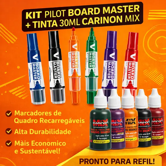 Kit Pincel Marcador de Quadro Branco Pilot Board Master + Tinta Refil de Caneta Tinteiro 30ml