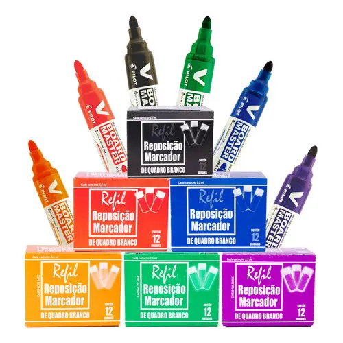 Kit 72 Recargas para marcador de lousa  E 6 Pincéis Pilot Board Master Para Quadro Branco
