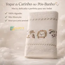 Toalha Infantil De Banho Leãozinho 100% Algodão Marfim 70x110cm Macia Absorvente Bebê Unissex