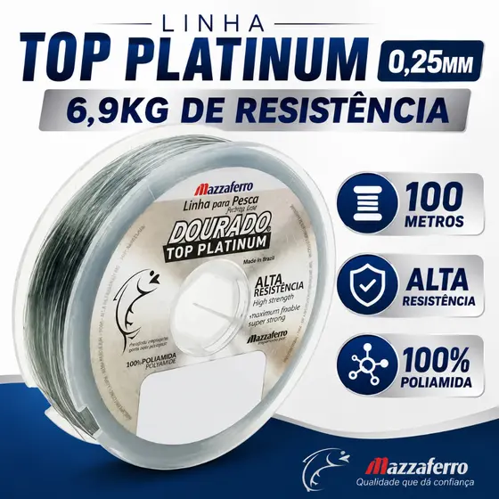 Linha De Pesca Top Platinum Dourado Com 100 Metros Alta Resistência