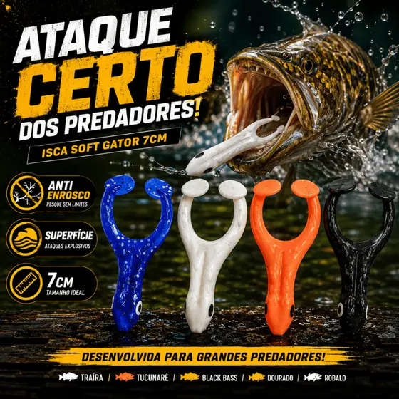 Isca Artificial Soft Silicone Gator 7cm Tipo Sapo Anti Enrosco Para Traíra Black Bass Tucunaré
