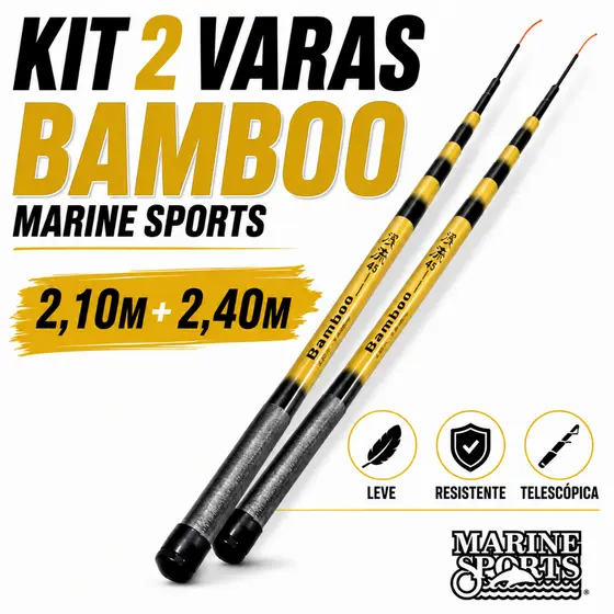 Kit 2 Varas De Pesca Telescópica Marine Sports Bamboo Fibra De Vidro 2,10m 2,40m