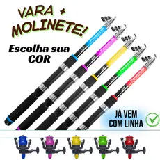 Vara De Pesca com Molinete Azul Rosa Amarelo Verde Vermelho com Linha