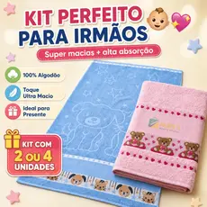 Kit Toalha Infantil Bebê 2 ou 4 Und100% Algodão Super Macia Alta Absorção Ursinha Cachorrinho 70x110