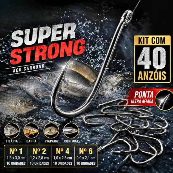 Kit Anzol Tilápia Carpa Piapara Piau Corimba Mod. 4330 Super Strong Pesca