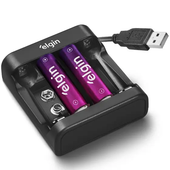 Carregador para pilhas AA/AAA e bateria 9V com cabo USB -SCUSB - Elgin
