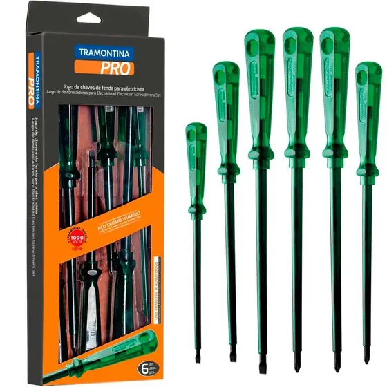 Jogo de chave fenda e phillips isolada com 6 peças - Easy Grip - Tramontina PRO
