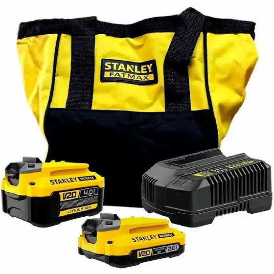 Kit 2 Baterias 20V 2Ah e 4Ah + Carregador bivolt e Bolsa - SCB224CK Stanley