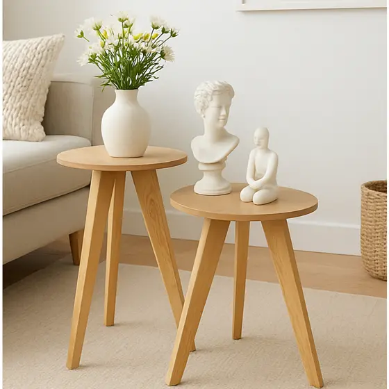 Kit Mesa Lateral e Canto de Sofá Retrô com 3 Pernas Decoração Para Sala Quarto , Mesa De Apoio Rotea