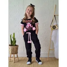 Conjunto de Criança Ursinho Menina Com PomPom Calça e Blusa Infantil/Juvenil Moda Fashion Blogueira