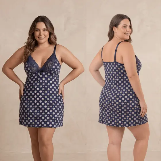 Kit 2 Camisolas Plus Size Feminina Liganete Estampada Alça Ajustável Pijama