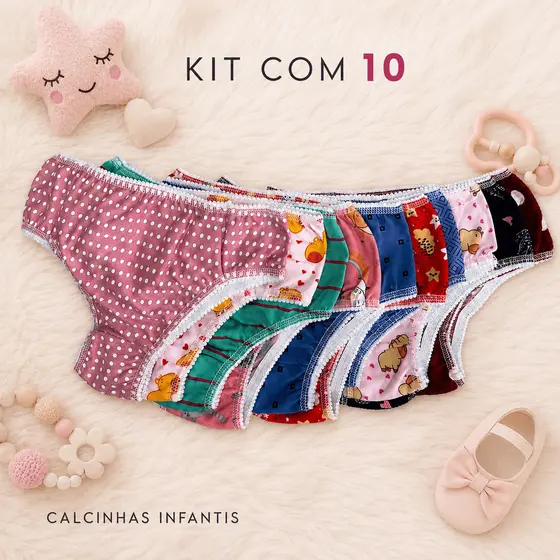 Kit 10 Calcinhas Infantil Menina Moça Tanga Forro Algodão Confortável