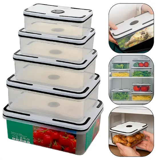 Kit De Potes Plásticos Transparentes Com Tampa Hermética 5 Unidades Top