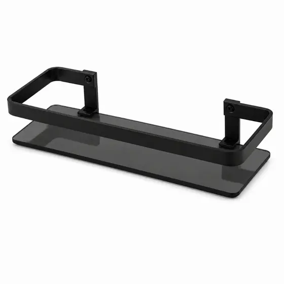 Porta Shampoo Para Banheiro Reto Luxo Vidro 8mm Preto Fumê