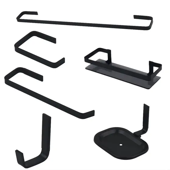 Kit Acessórios Para Banheiro Quadrado Alumino + Porta Shampoo Reto