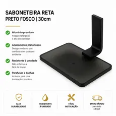 KIT SABONETEIRA DE FIXO DE PAREDE RETO PRETO FOSCO SABONETEIRA DE LUXO