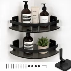 1 unid Saboneteira + 2 unid Porta Shampoo Preto Fosco – Vidro 6mm/8mm | Alta Qualidade