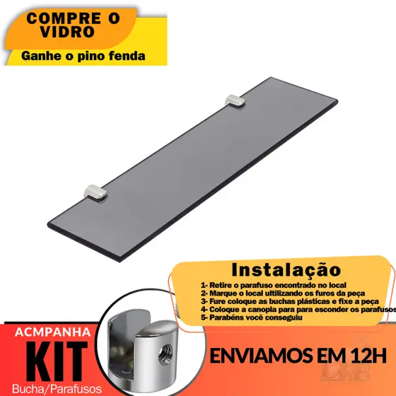 VIDRO PARA PORTA SHAMPOO, BANHEIRO, PAREDE, PRETO FOSCO 6MM