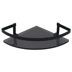 PORTA SHAMPO COM SUPORTE PRATELEIRA DE CANTO EM VIDRO, FUME PRETO COM SUPORTE E FIXACAO COMPLETO