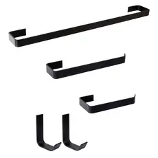 Kit Acessórios Para Banheiro Peças Quadrado Preto Fosco Alumínio Porta Toalha