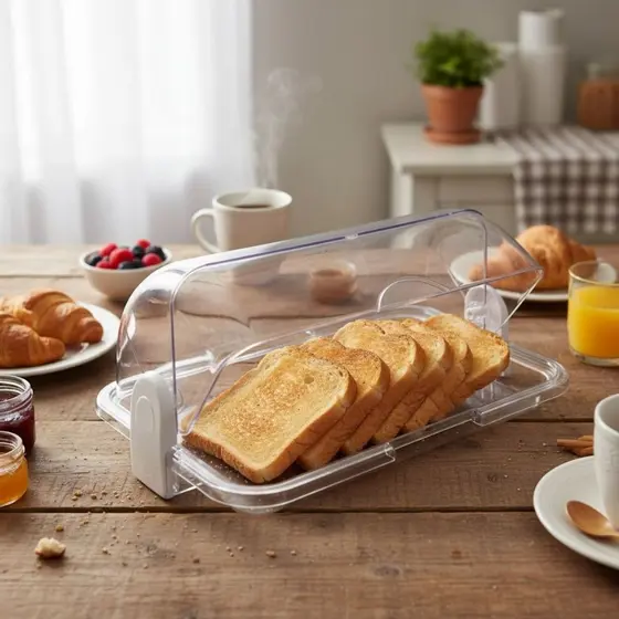 Porta Pão Acrílico Luxo Transparente Cozinha Organizada Ideal para Pães, Bolos e Café da Manhã
