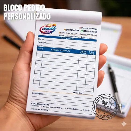 Bloco Pedido Orçamento Personalizado | Talão de notas com Sua Logo e Dados da Empresa