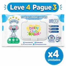 KIT PAGUE 3 LEVE 4 UNIDADES TOALHAS UMEDECIDAS RECEM NASCIDO BABY CLUB 100 FOLHAS CADA PACOTE