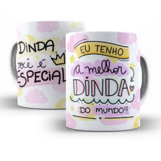 Caneca Dinda Personalizada de Porcelana para Convite Batizado Presente Batismo Xícara