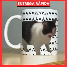 Caneca Cat - A A A A A A A A Personalizada Porcelana Meme Gato para Presente Xícara Engraçada Divertida