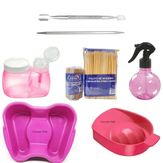 Kit Manicure Pulverizador + Dosador + Bacia manicure e Pedicure + Palito Laranjeira + Mini Lixa + Palito e Espatula Inox