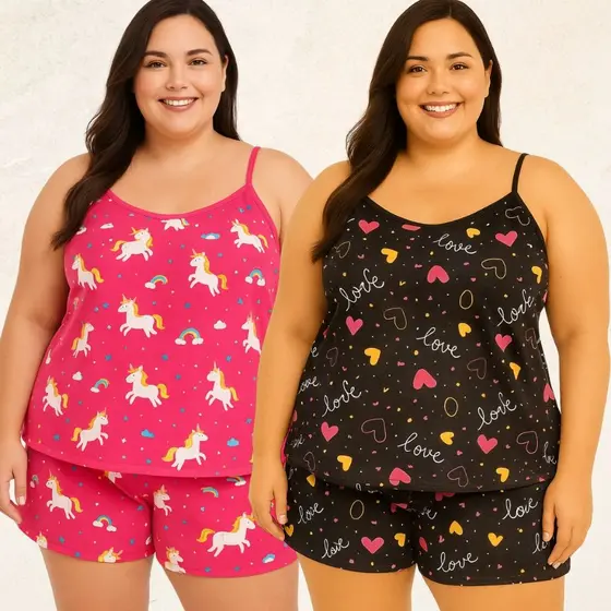 KIT 02 BABY DOLL PLUS SIZE 1XL VESTE 48/50 ( ESTAMPAS SORTIDAS )