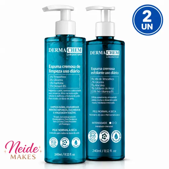Kit Skincare Espuma Esfoliante + Espuma de Limpeza Aloe Vera Pró-Vitamina B5 Cremosa - Dermachem