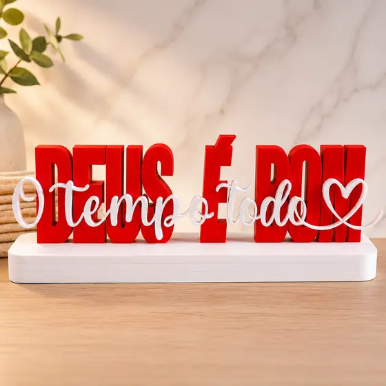 Letreiro Decorativo “Deus é Bom o Tempo Todo” | Frase Bíblica em 3D | Decoração Moderna+BRINDE