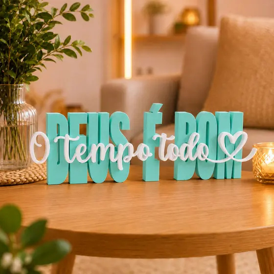 Decoração Deus É Bom O Tempo Todo | Presente Criativo Cristão | Enfeite Mesa Sala Quarto + Mimo